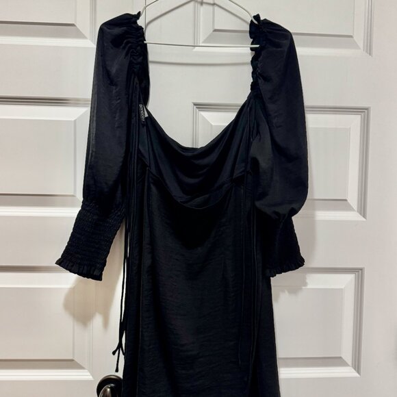 H&M Black Puff Sleeve Smocked Midi Dress – Square Neck XL - Picture 5 of 8